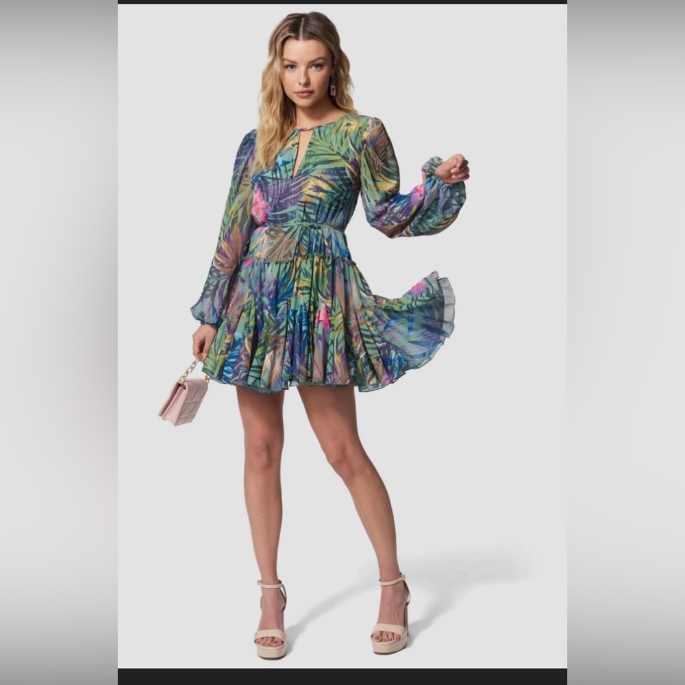 Bebe printed balloon sleeve Goddet dress